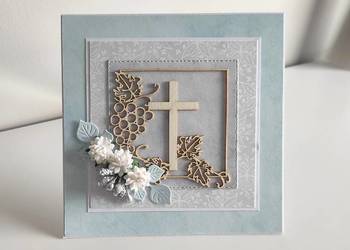 Kartka ręcznie robiona Komunia Święta handmade niebieska Kartka ręcznie robiona Komunia Święta handmade niebieska