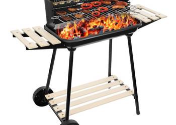 Grill węglowy ogrodowy na kółkach z 3 półkami