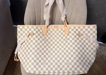 Torebka LV Louis Vuitton Neverfull GM biała kratka Damier azur skóra
