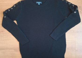 Primark czarny prążkowany sweter r. S # sweter z wiązaniem na rękawach
