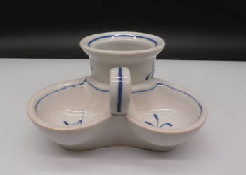 Stary ceramiczny przyprawnik dwojaczki niebieski wzór