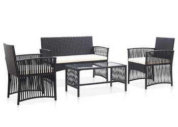 4-cz. zestaw wypoczynkowy do ogrodu poduszki rattan PE czarny WM-46434