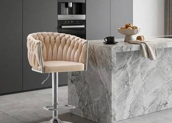 Obrotowy Hoker Tapicerowany Rosa Chrom Beżowy, Wysyłka 24H, Dostawa 0zł!