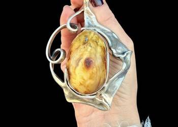 WYPRZEDAŻ wisior srebro 925 bursztyn bałtycki rękodzieło unikat