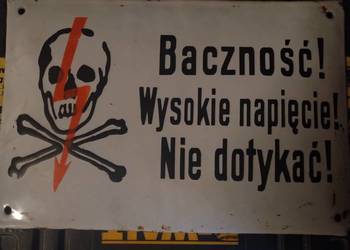 tablica emaliowana oryginalna baczność wysokie napięcie