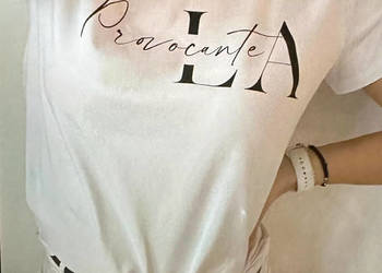 Nowy biały t-shirt M/L Provocante napis czarny basic