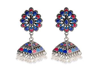 Nowe kolczyki indyjskie azjatyckie jhumki kolor srebrny kolo