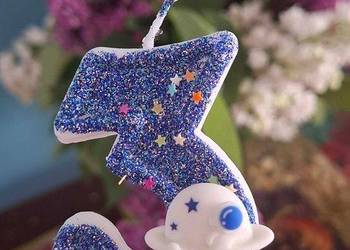 Świeczka na tort cyfra trzy,kosmos,brokat