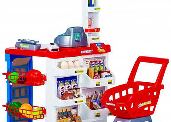 Duży sklep z kasą supermarket stragan dla dzieci z kasą fiskalną wagą i sk…