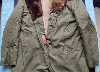 Kurtka zimowa na kożuchu z czasów PRL, rękawice i czapka uszatka skórzana