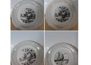 talerzyki kolekcjonerskie myśliwskie wałbrzych porcelanowe  opalizowane per