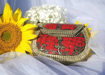 Mała torebka orientalna boho bohemian kopertówka czerwona metalowa retro m