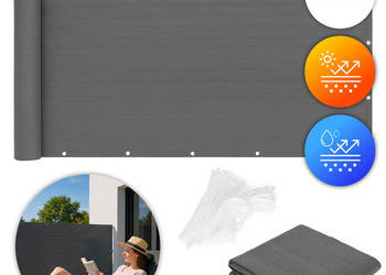 Osłona balkonowa z okuciami 100x700 cm siatka cieniująca + elementy instal…