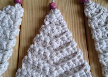Set Of 5 Choinka ze sznurka Crochet Ornaments Christmas tree ECRU