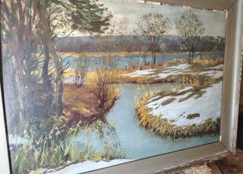 Stary obraz olejny Zima