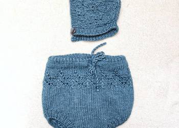 Komplet niemowlęcy spodenki bloomers i bonnet bonetka czapka handmade