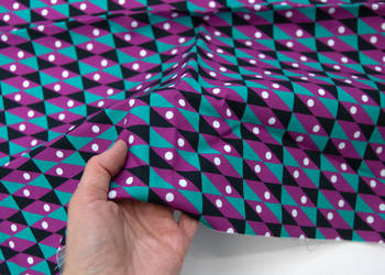 Tkanina bawełniana premium - fioletowo - zielono - czarny wzór