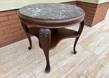 Stolik z kamiennym blatem stylowy kawowy okrągły Ludwikowy stół ława