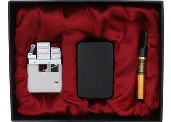 Czarna Zapalniczka Gazowa i Benzynowa w 1 + Lufka Zestaw Prezentowy Gentelo