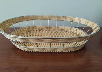 Koszyk metalowy z plecionką drewnianą duży 34 cm jak nowy
