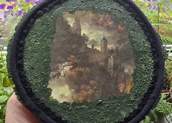 Obraz z zamkiem. Vintage Gotyk Na brzozie decoupage
