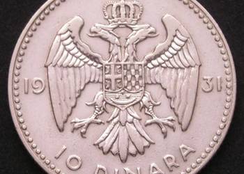 JUGOSŁAWIA 10 DINAR 1931 - KRÓL ALEKSANDER SREBRO