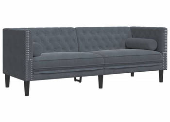 Sofa Chesterfield z wałkami trzyosobowa ciemnoszara aksamit WM-372694