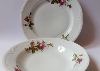 2 x talerze obiadowe z różą porcelana Włocławek vintage