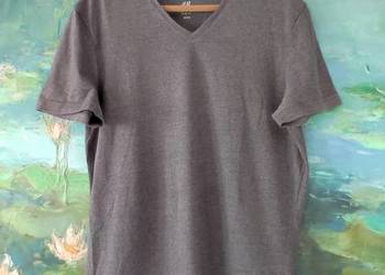 H&M koszulka serek dekolt szara spandex melanż t-shirt bluzka top slim fit