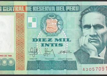 PERU 10000 INTIS 1988 - STAN BANKOWY UNC