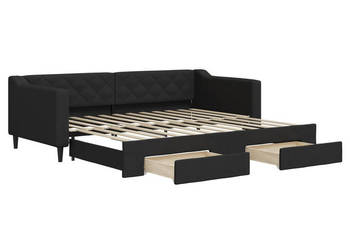 Sofa rozsuwana z szufladami czarna tkanina 90x200 cm WM-3197464