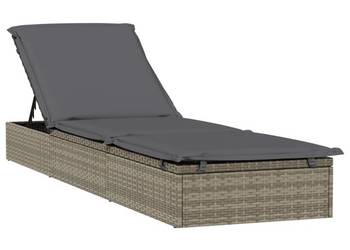 Leżak z poduszką, 1 szt., szary, 201x55x62 cm, polirattan（319631）