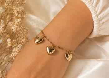 Złota Bransoletka Stal Szlachetna – Trzy Serca 1,2 cm (16,5-20 cm)