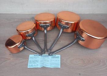 Miedziany garnek miedziane rondle 5szt - sygnowane, grube dno