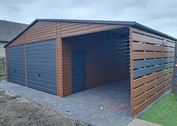 Garaż blaszany wiata 6,5x6+3x6 panele obustronne