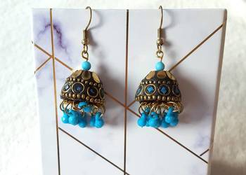 Orientalne kolczyki dzwonki złoty kolor jhumki indyjskie etno boho hippie