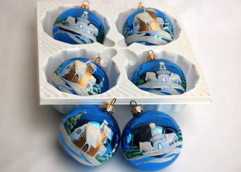 Bombki szklane choinkowe ręcznie malowane niebieskie Wojag 6 szt.