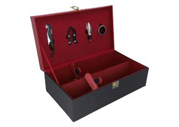 Walizka na Wino z Akcesoriami brązowa 2 Butelki Zestaw Prezentowy Box