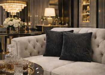 2x Poszewka welurowa 40x40 glamour z brokatem komplet ciemny szary grafit