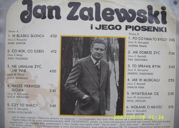 + Plyta LP,Skladanka ; JAN ZALEWSKI I jego piosenki ..
