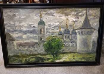 Nastrojowy obraz olejny, widok cerkwi