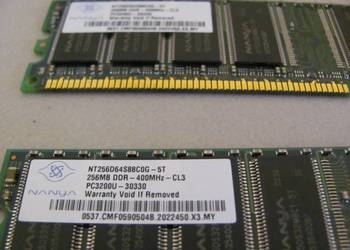 Kości pamięci RAM DDR 256MB - 400MHz, CL. 3 400MHz. NANYA NT