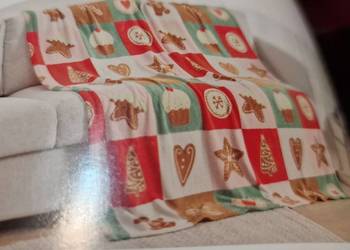 NOWY Koc świąteczny flanela, kolorowy, pierniki, 130x170 cm, Smukee