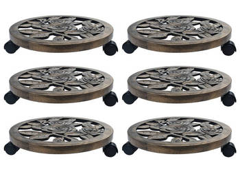 Stojaki na kółkach pod donice 6 szt. brąz 38 cm plastik WM-48229