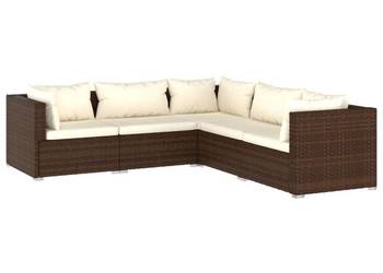 vidaXL 5-cz. zestaw wypoczynkowy do ogrodu, poduszki, rattan PE(SKU:3101698