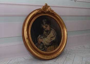 Józef Mehoffer - Portret Dziewczynki z Kotem Kot - Stary Obraz Olejny