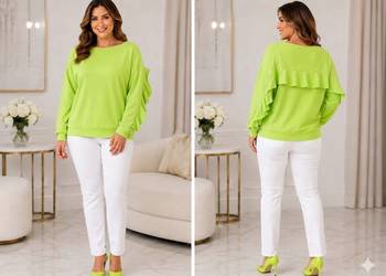BLUZA bluzka damska z falbanami limonkowa biust 132cm