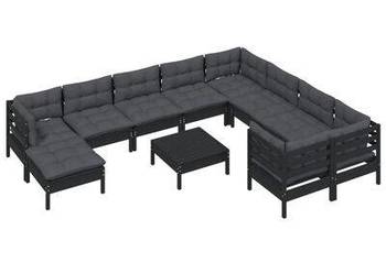 vidaXL 11-cz. zestaw wypoczynkowy do ogrodu, z poduszkami, czar(sku3097041)