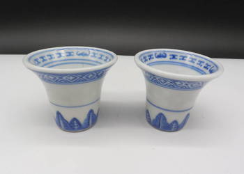 Para Czarek z Porcelany Ryżowej Niebiesko-Białe Vintage Retro