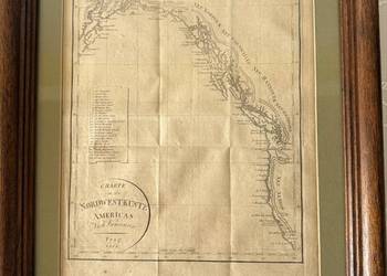 Antyczna Mapa Rycina 1818 – Północno-Zachodnie Wybrzeże Ameryki Oryginalny